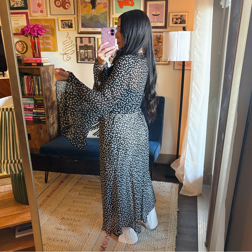 Zara Polka Dot Long Sleeve Kimono Duster - Picture 4 of 13